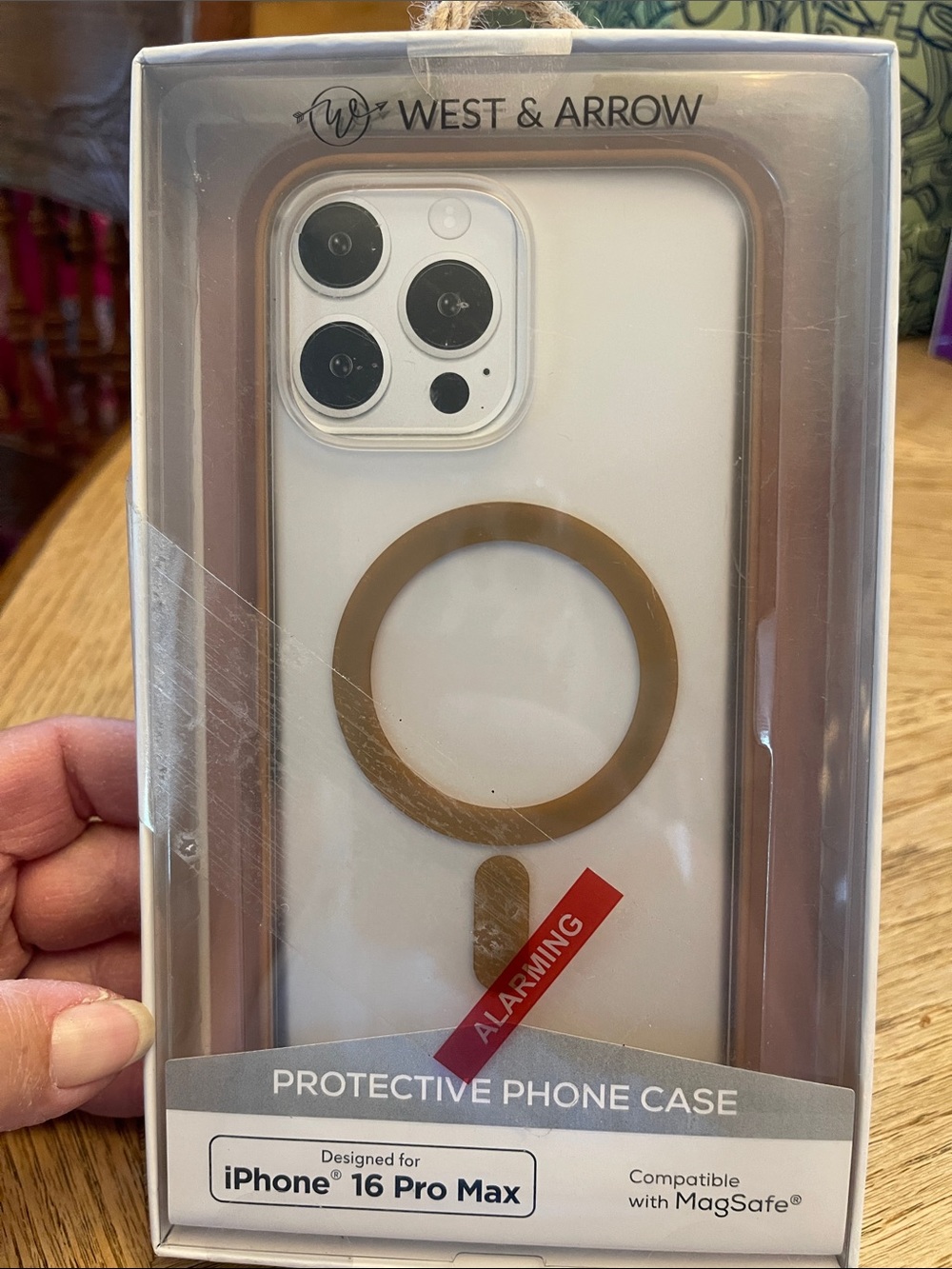 White Phone Case with Gold MagSafe Ring for iPhone 16 Pro Max